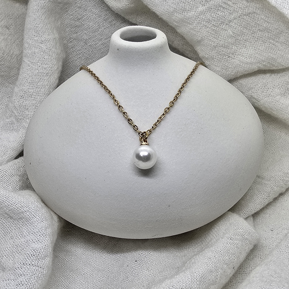 Gold-Tone Chain Necklace with Single White Pearl Pendant